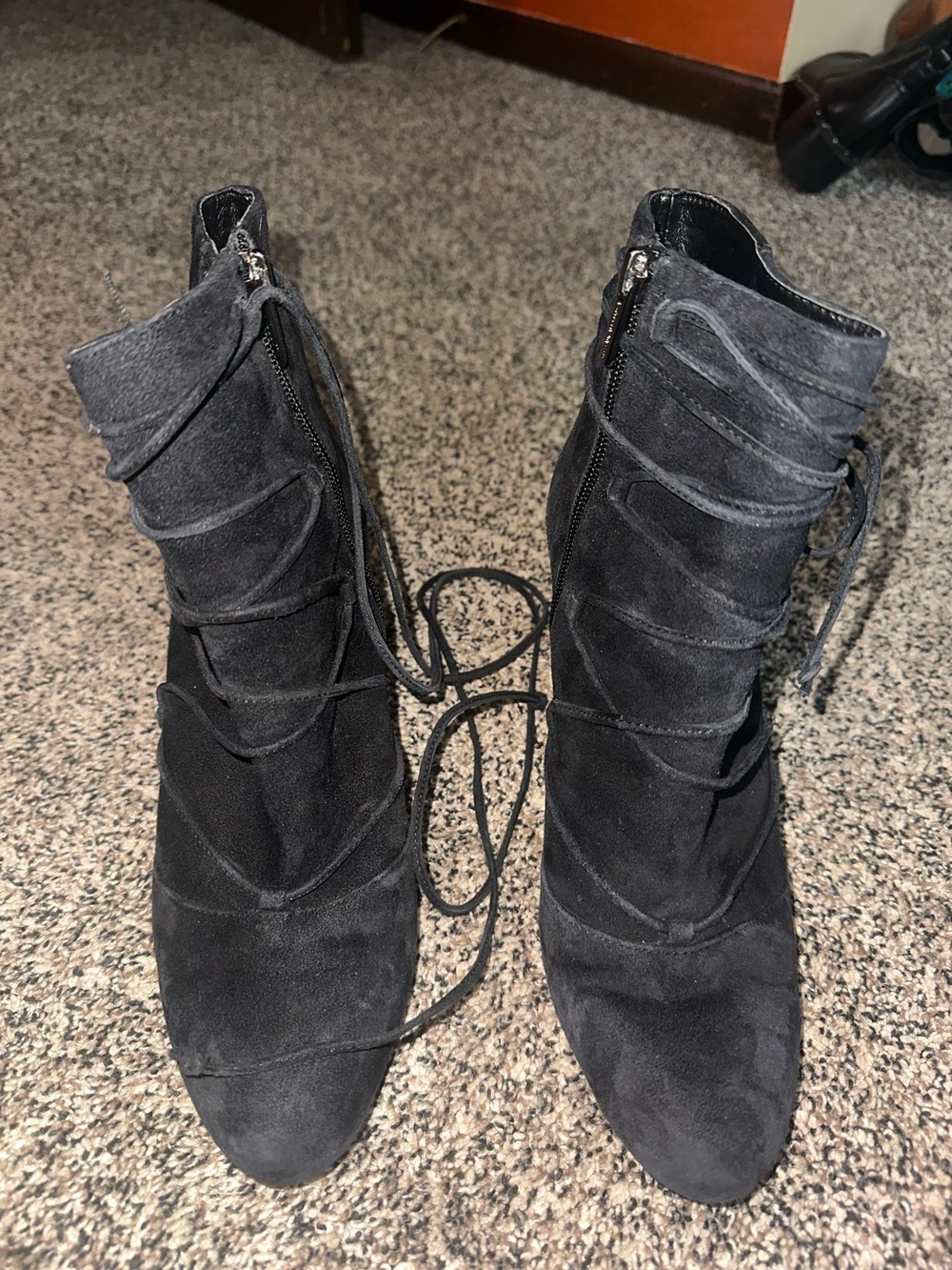 Vince Camuto Black Suede Lace-Up Ankle Booties